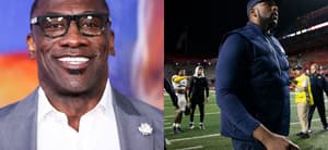Photo collage of Shannon Sharpe and Sherrone Moore.