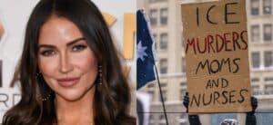 Kaitlyn Bristowe (left) ICE protest sign (right)