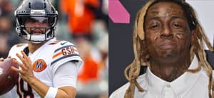 Photo collage of Lil Wayne and Caleb Williams.