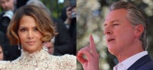 A photo collage of Halle Berry and Gavin Newsom