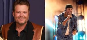 Photo collage of Blake Shelton and Luke Bryan.