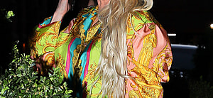 Erika Jayne wears a multicolored ensemble as leaving Watch What Happens Live With Andy Cohen in New York City