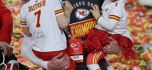 Harrison Butker celebrating Super Bowl LVIII win