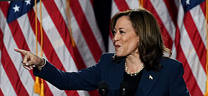 Kamala Harris speaking at her campaign rally at West Allis Central High School in West Allis