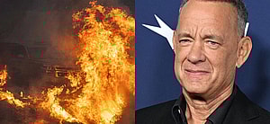 Pacific Palisades wildfire and Tom Hanks collage