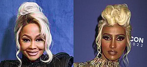 Side by side of Phaedra Parks and Chanel Ayan posing on the red carpet.