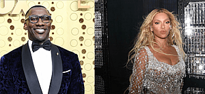 Side by side of Beyoncé and Shannon Sharpe both posing for photos.