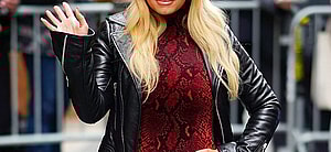 Jessica Simpson wears all red at the View Studios on February 05, 2020 in New York City.