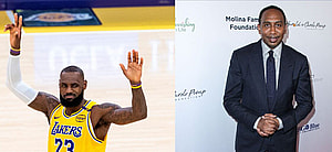 Photo collage of Stephen A. Smith and LeBron James.