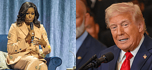 Photo collage of Michelle Obama and Donald Trump.