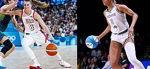 Photo collage of Sabrina Ionescu and Angel Reese.