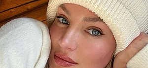 Candice Swanepoel selfie in a beanie