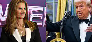 A photo collage Maria Shriver and Donald Trump