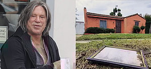 Photo collage of Mickey Rourke and his former West Hollywood home.