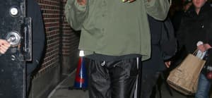 Dennis Rodman spotted showing his green nails as arriving at The Late Show with Stephen Colbert in NYC