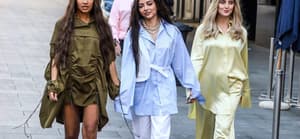 Leigh-Anne, Jade & Perrie walking in oversized outfits