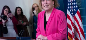 'Jeopardy!' champ Amy Schneider speaks to the media at The White House