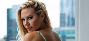 Kindly Myers in blue lingerie