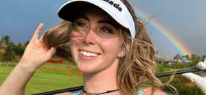Grace Charis golfs in a tiny top