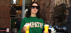 Hilaria Baldwin seen walking out of her apartment to get coffee and take her kids to school