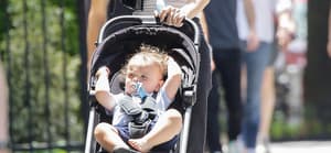 Julia Fox was spotted chatting on her phone as pushing her son in a stroller while out and about in New York City