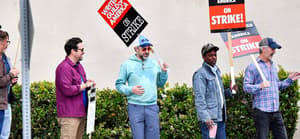 Jason Sudeikis Is All Smiles While Joining The Picket Line In Support Of The apos Writers Strike apos At The Warner Brother apos s Studios In Burbank CA