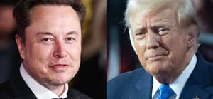 A collage of Elon Musk and Donald Trump's portraits