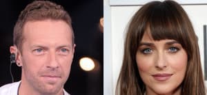A photo collage of Chris Martin and Dakota Johnson