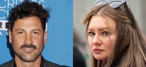 A photo collage of Maksim Chmerkovskiy and Anna Delvey