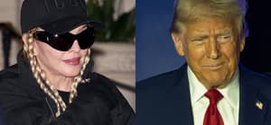 A photo collage of Madonna and Donald Trump