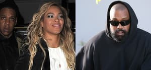 A photo collage of Jay-Z with Beyoncé and Kanye West
