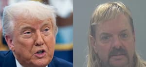 A photo collage of Donald Trump and Joe Exotic