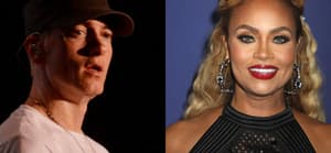 A photo collage of Eminem and Gizelle Bryant