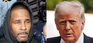 A photo collage of R. Kelly and Donald Trump