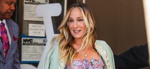 Sarah Jessica Parker is all smiles in a beautiful floral dress while leaving Live with Kelly and Mark this morning in New York City