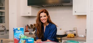 JoAnna Swisher leaning on counter with Ziploc