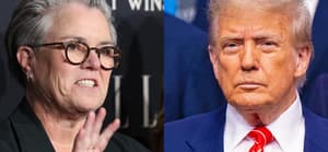 A photo collage of Rosie O'Donnell and Donald Trump