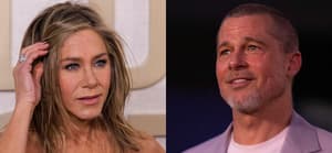 A photo collage of Jennifer Aniston and Brad Pitt