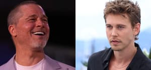 A photo collage of Brad Pitt and Austin Butler
