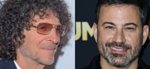 A photo collage of Howard Stern and Jimmy Kimmel