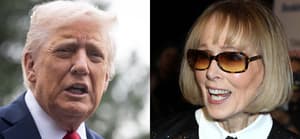 A photo collage of Donald Trump and E. Jean Carroll