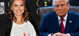 A photo collage of Natalie Portman and Donald Trump