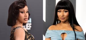 A photo collage of Cardi B and Nicki Minaj