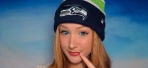 Avery Skye wearing a Seahawks beanie