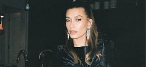 Hailey Bieber in black velvet dress