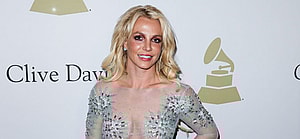 Singer Britney Spears wearing a custom Uel Camilo dress, Loriblu shoes and bag, and a Jen Hansen ring arrives at The Recording Academy And Clive Davis' 2017 Pre-GRAMMY Gala held at The Beverly Hilton Hotel on February 11, 2017 in Beverly Hills, Los Angeles, California, United States.
