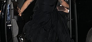 Lady Gaga wears a black gown as arriving at TAO for Film Critic Awards on March 16 2022