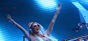 Paris Hilton DJ's for Christina Aguilera performance at the LA Gay Pride