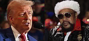 A photo collage of Donald Trump and Village People frontman Victor Willis