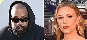 A photo collage of Kanye West and Scarlett Johansson